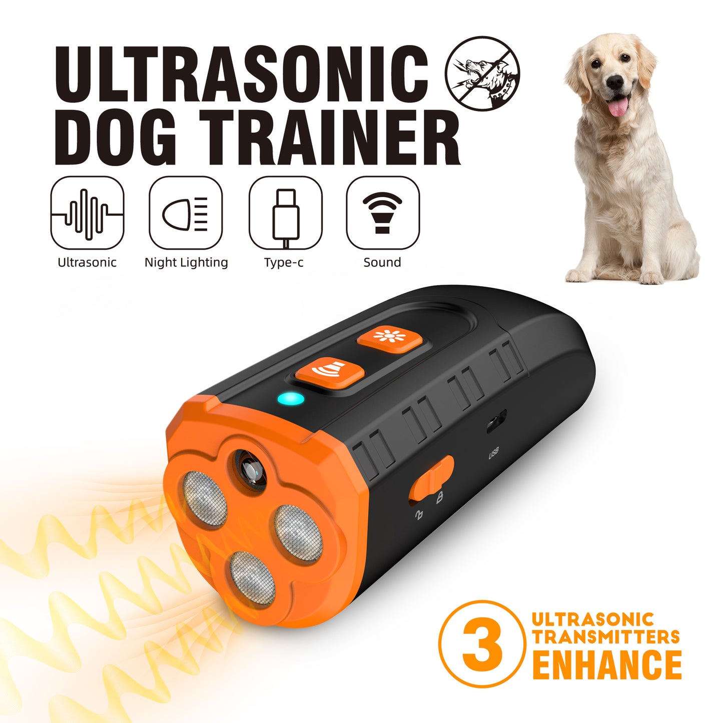 Handheld Ultrasonic Dog Trainer Portable Barking Stopper Dog Repellent Pet Training Supplies