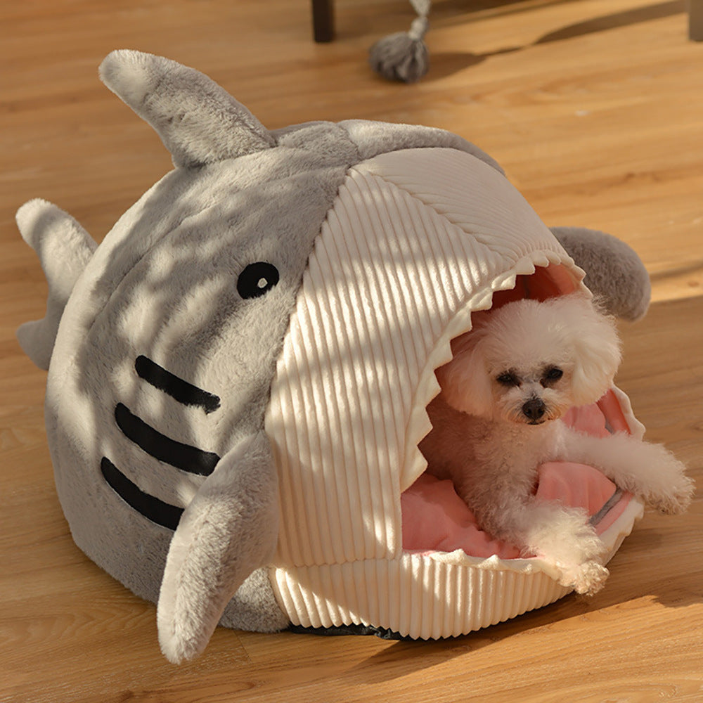 Autumn and Winter Warm Internet Celebrity Big Mouth Shark Pet Nest Semi Closed Cat Nest Dog Nest with Mat Deep Sleep Pet Supplies