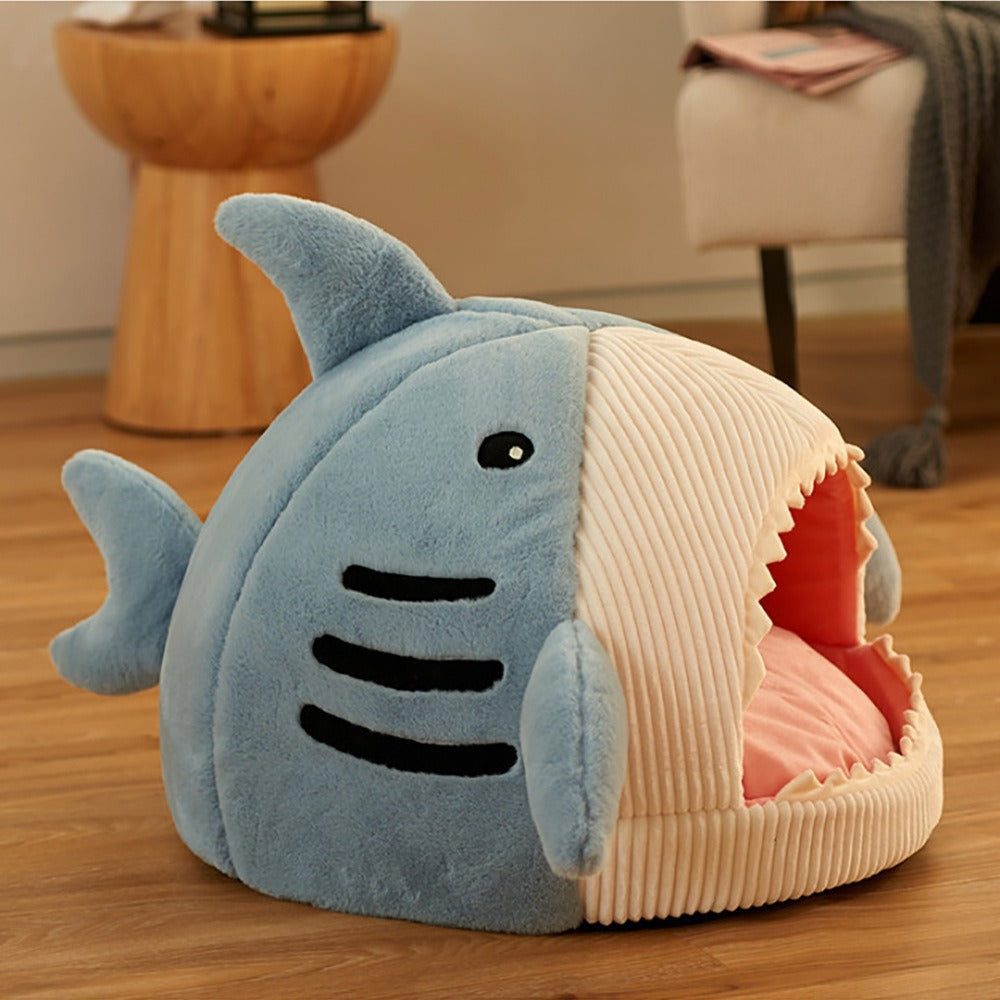 Autumn and Winter Warm Internet Celebrity Big Mouth Shark Pet Nest Semi Closed Cat Nest Dog Nest with Mat Deep Sleep Pet Supplies